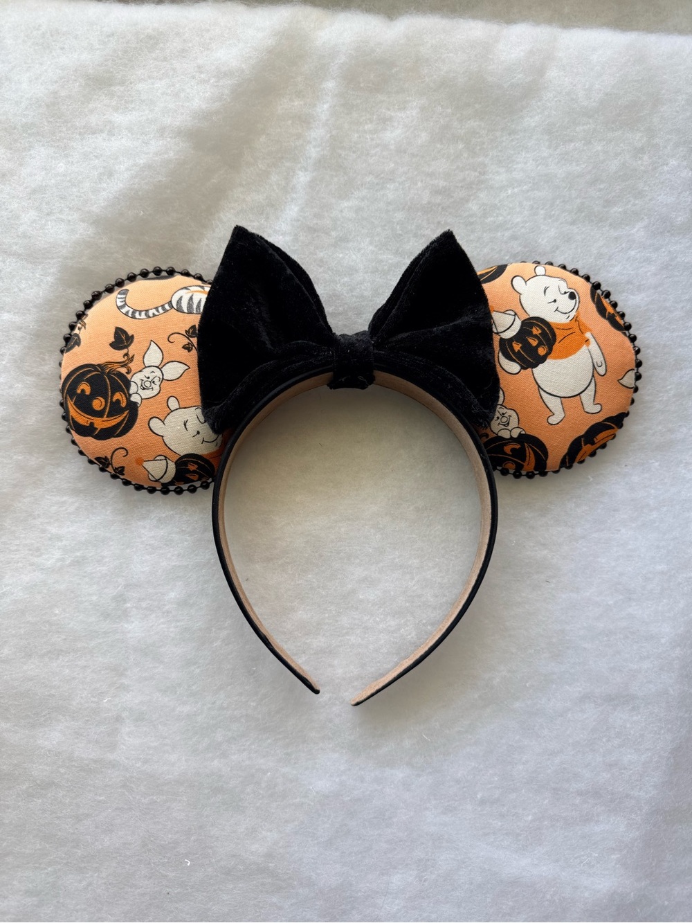 Halloween Pumpkin Winnie the Pooh minnie Mouse Ears Headband black plush bow